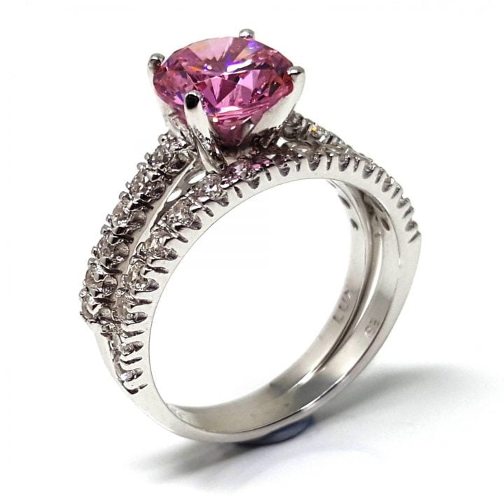 LUXR154-3 Luxuria pink diamond cubic zirconia engagement rings