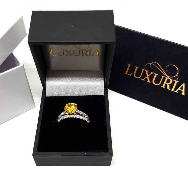 LUXR155-5 Sterling silver engagement ring with deluxe presentation box