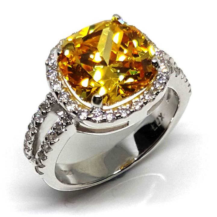 10 carat Radiant Cut Diamond Fancy Intense Yellow GIA Three Stone Enga –  The Back Vault