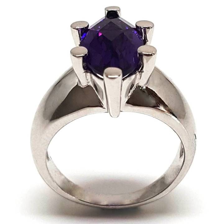 Luxuria A large marquise shape violet color amethyst gem set in a chunky 925 silver band is best suited to larger fingers