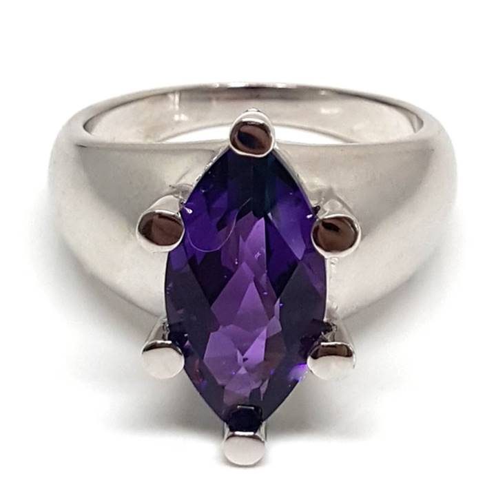 Luxuria large size marquise amethyst gem solitaire dress or cocktail ring