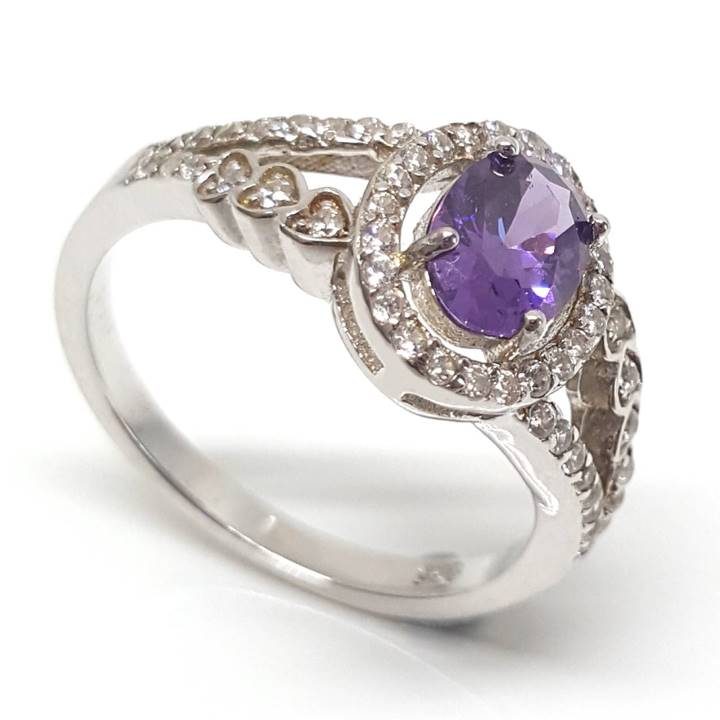 Luxuria purple amethyst colour oval shaped split shank dress ring