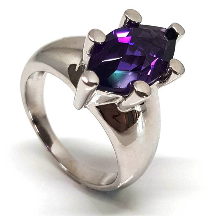 Luxuria solitaire marquise shape purple amethyst gemstone dress or cocktail ring