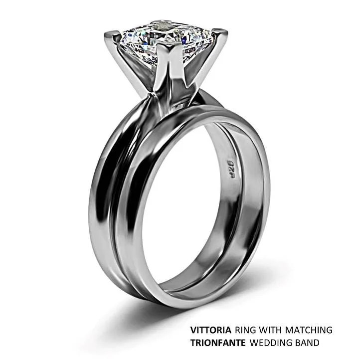 Princess cut diamond simulant ring set in sterling silver