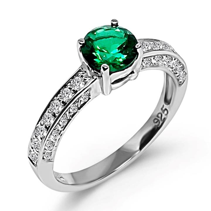 silver emerald engagement ring