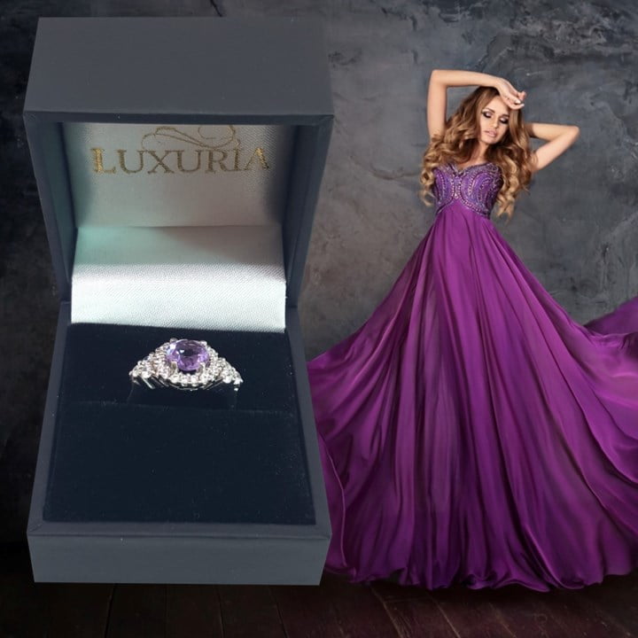Purple amethyst engagement ring from Luxuria Diamonds